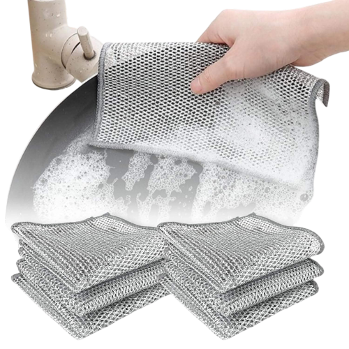 12 PCS Wire Dishwashing Rag Multipurpose Wire Miracle Cleaning Cloths, Wire Miracle Cleaning Cloths Non Scratch Wire Dishcloth and Dishcloths for Kitchen, Wire Dishcloth for Removing Grime