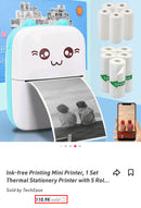 Mini Photo Printer, Thermal Label Printer with Usb Recharge Portable Wireless Photo Printer with 1 Roll of Thermal paper for Android iOS