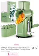 Rotary Cheese Grater with Handle - Vegetable Shredder with 5 Well-designed Blades & Strong Suction Base,Round Mandoline Slicer & Food Chopper for Kitchen,with Blade Storage Box(Retro Green)