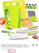 13 Pieces Montessori Kitchen Tools for Toddlers-Kids Cooking Sets Real-Toddler Toys Set for Real Cooking with Plastic Children Safe Knives Crinkle Cutter Kids Cutting Board