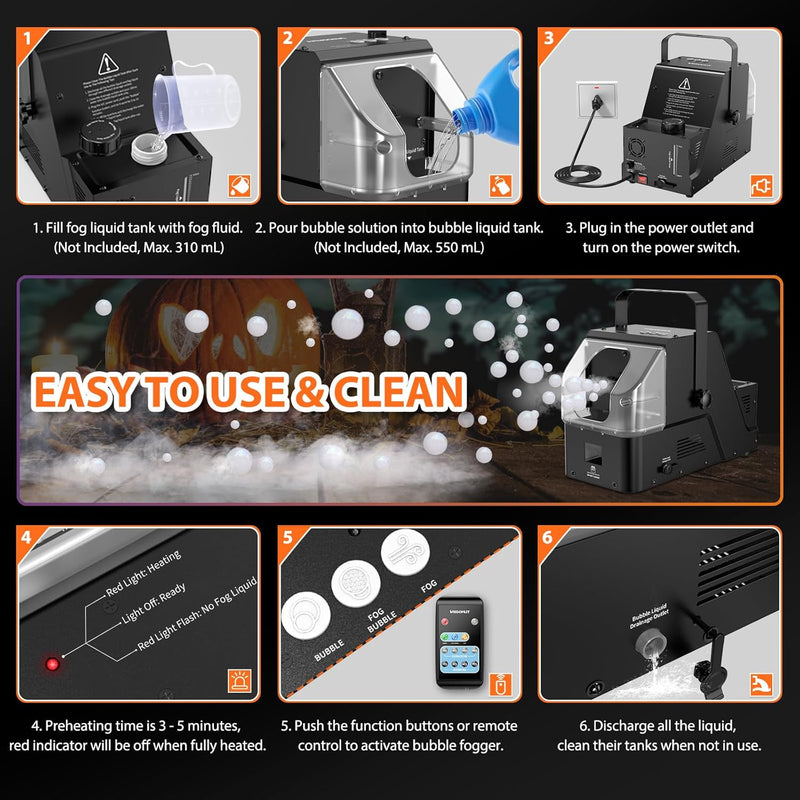 3-in-1 Bubble Fog Machine – 450W Colorful Fogger with Remote for Parties & Events