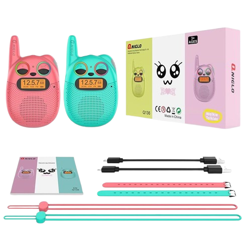 Walkie Talkies for Kids Rechargeable, 2 Pack with FM Handheld Walki Talki with Wearable Lanyard & Wrist for Outdoor Camping Games & Birthday Xmas Toys Gifts for Boys Girls Kids