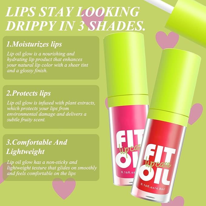 3PCS lip oil Lip Oil Set - Long Lasting Lip Oil Light Lip gloss Set - Glitter Liquid Lip Gloss - Moisturizing Tinted Lip Gloss Lip Plumper Lip Balm - High-Shine【B 3PCS】