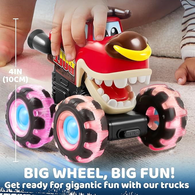 3 Pack Monster Truck Toy - Motion Activated Light-Up Cars for Toddlers - Monster Treads Lightning Wheels - Baby Toy Press & Go Cars for Boys Girls