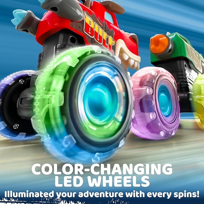 3 Pack Monster Truck Toy - Motion Activated Light-Up Cars for Toddlers - Monster Treads Lightning Wheels - Baby Toy Press & Go Cars for Boys Girls