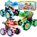 3 Pack Monster Truck Toy - Motion Activated Light-Up Cars for Toddlers - Monster Treads Lightning Wheels - Baby Toy Press & Go Cars for Boys Girls