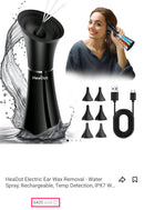 Electric Ear Wax Removal System, Water Powered Ear Cleaning Tool with Irrigation Flusher, 6 Tips, 4 Pressure Settings - Safe & Effective for Ear Wax Buildup Flushing and Cleaning