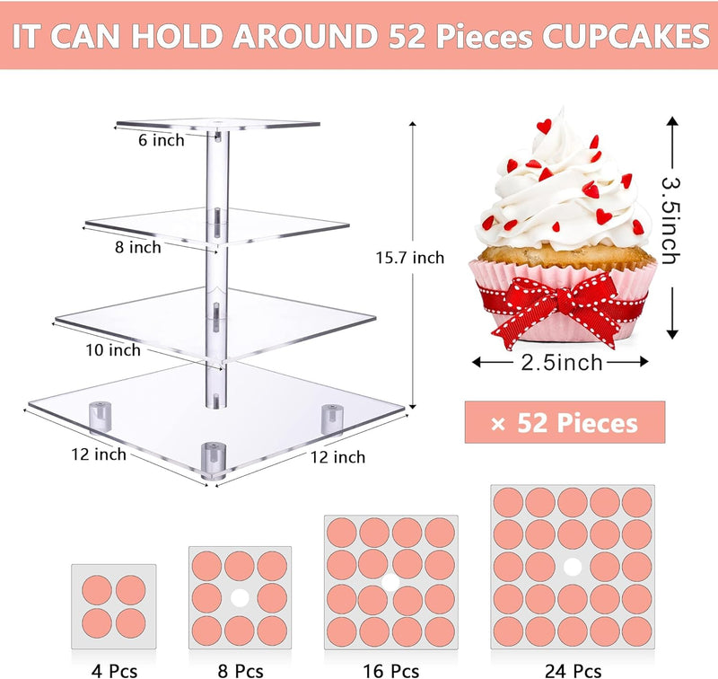4-Tier Clear Acrylic Cupcake Stand – Holds 50 Cupcakes for Parties & Events