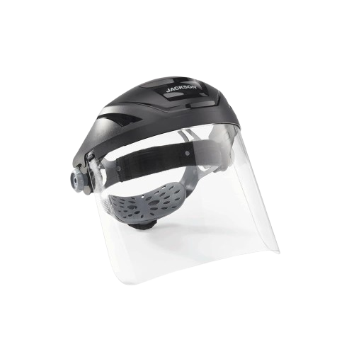 Jackson Safety Lightweight F4XP Premium Face Shield - Mask & Crown with 370 Speed Dial Ratcheting Headgear, ANSI Z87.1, for Work, Grinding, Cutting, Universal Pin Pattern - Uncoated - Clear Tint