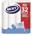 Nicky Soft Touch Toilet Tissue |Extra Value Pack – 32 Rolls of Extra Gentle White Toilet Paper |190 Sheets per Roll| 2-ply | Soft Tissue | Modern Embossing |Easy Opening | 100% FSC Certified Paper