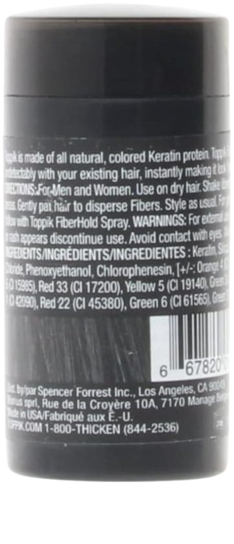 Toppik Hair Building Fibers Powder Black 3g Bottle – Instant Thinning Concealer for Men and Women