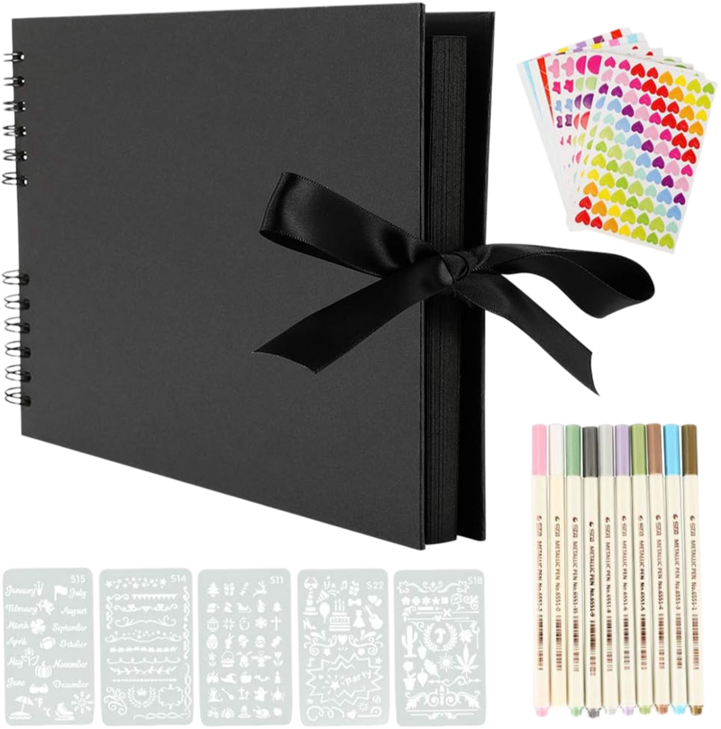 YILEEY Scrapbook Photo Album Large: Scrap book 80 Black Pages DIY Gift Scrapbooking Kits with Accessories Memory Books Guestbooks for Adults Baby Girl
