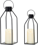 Modern Farmhouse Lanterrn Decor- Black Metal Candle for Summer Night- Lanterns w/Timer Flickering Candles for Living Room,Home,Indoor, Outdoor,Table,Fireplace