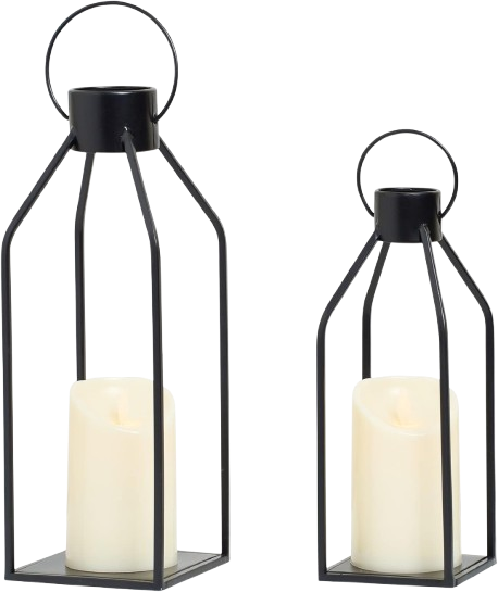 Modern Farmhouse Lanterrn Decor- Black Metal Candle for Summer Night- Lanterns w/Timer Flickering Candles for Living Room,Home,Indoor, Outdoor,Table,Fireplace