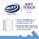 Nicky Soft Touch Toilet Tissue |Extra Value Pack – 32 Rolls of Extra Gentle White Toilet Paper |190 Sheets per Roll| 2-ply | Soft Tissue | Modern Embossing |Easy Opening | 100% FSC Certified Paper
