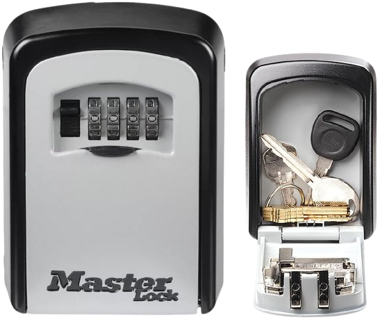 MASTER LOCK Key Safe Wall Mounted, Medium 85 x 119 x 36 mm, Outdoor, Mounting Kit, for Home Office Industries Vehicles, Black & Silver