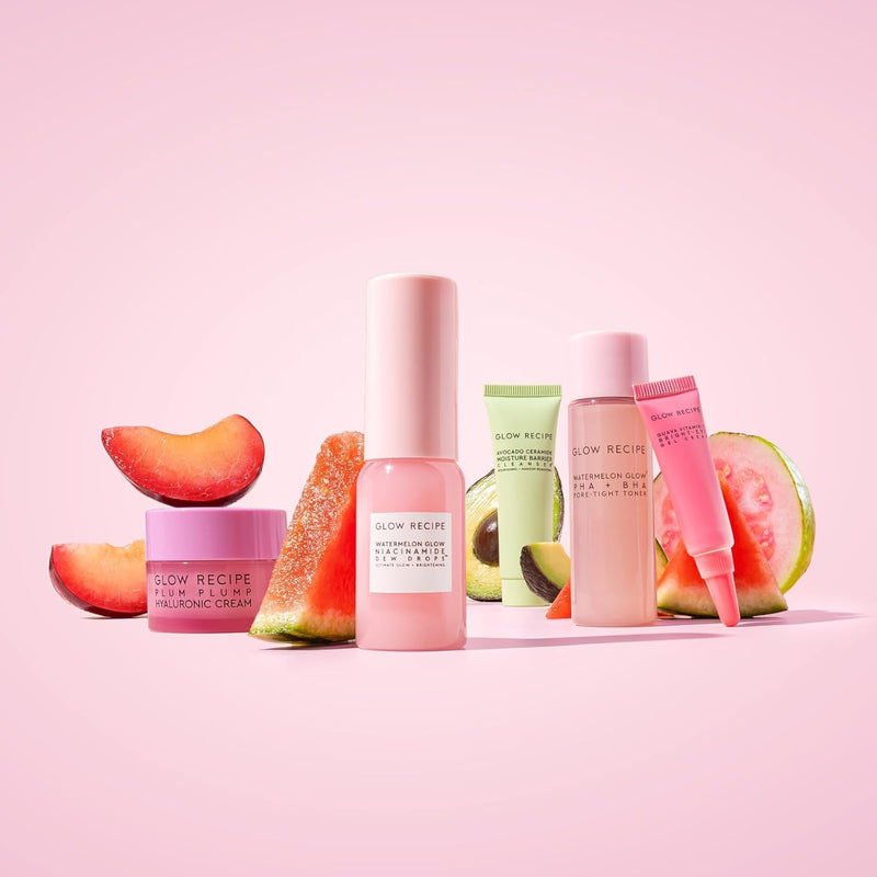 Glow Recipe Fruit Babies Skincare Kit - Gift Set with Ceramide Facial Cleanser, BHA Toner, Vitamin C Eye Cream, Hyaluronic Acid Cream & Niacinamide Dew Drops (5 Count)