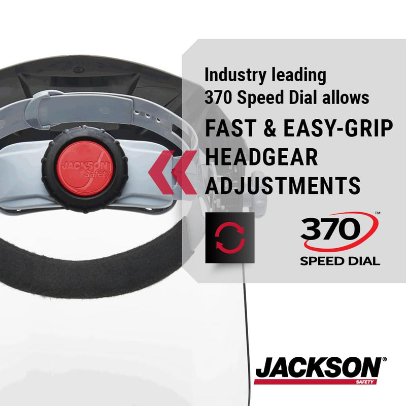 Jackson Safety Lightweight F4XP Premium Face Shield - Mask & Crown with 370 Speed Dial Ratcheting Headgear, ANSI Z87.1, for Work, Grinding, Cutting, Universal Pin Pattern - Uncoated - Clear Tint