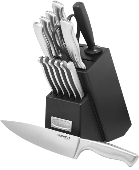 CUISINART Block Knife Set, 15pc Ultra Ultra- Sharp Cutlery Knife Set with Steel Blades for Precise Cutting , Lightweight, Stainless Steel, Durable & Dishwasher Safe, C77SS-15PK