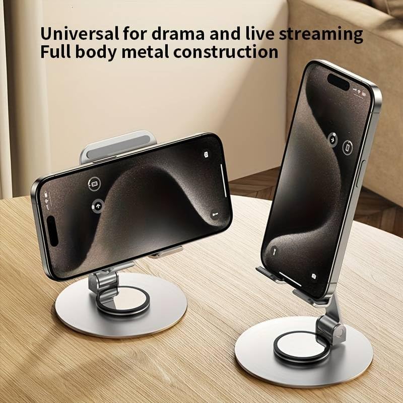 Metal Desktop 360 Degree Rotating Cell Phone Holder, Angle Height Adjustable Cell Phone Holder With Silicone Pad For Desktop Fully Foldable Mobile Phone Holder, Tablet Holder, iPad holder (Grey)