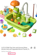 Play Sink with Running Water, Kitchen Sink Toys with Upgraded Electric Faucet, Play Kitchen Toy Accessories, Pool Floating Fishing Toys for Water Play, Kids Role Play Dishwasher Toy