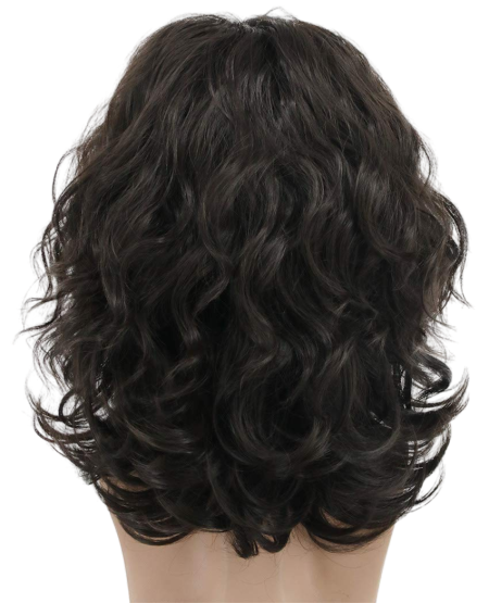 70s–80s Rocker Wig – Long Curly Dark Brown Costume Wig for Halloween or Cosplay
