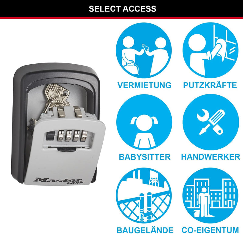 MASTER LOCK Key Safe Wall Mounted, Medium 85 x 119 x 36 mm, Outdoor, Mounting Kit, for Home Office Industries Vehicles, Black & Silver