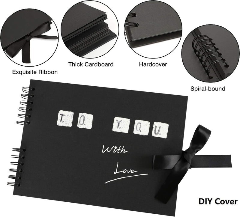 YILEEY Scrapbook Photo Album Large: Scrap book 80 Black Pages DIY Gift Scrapbooking Kits with Accessories Memory Books Guestbooks for Adults Baby Girl