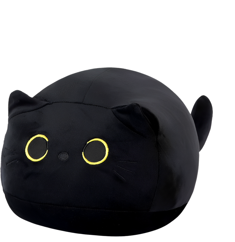 Black Cat Plush Toy Pillow, Soft Kawaii Kitten Stuffed Animal Cushion