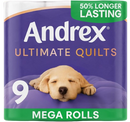 Andrex Ultimate Quilts Toilet Tissue 9 Mega Toilet Rolls = 13.5 Standard Toilet Rolls , Air Pocket Technology for Soft, Thick Sheets (Previously Andrex Supreme Quilts) 9 Mega Toilet Rolls