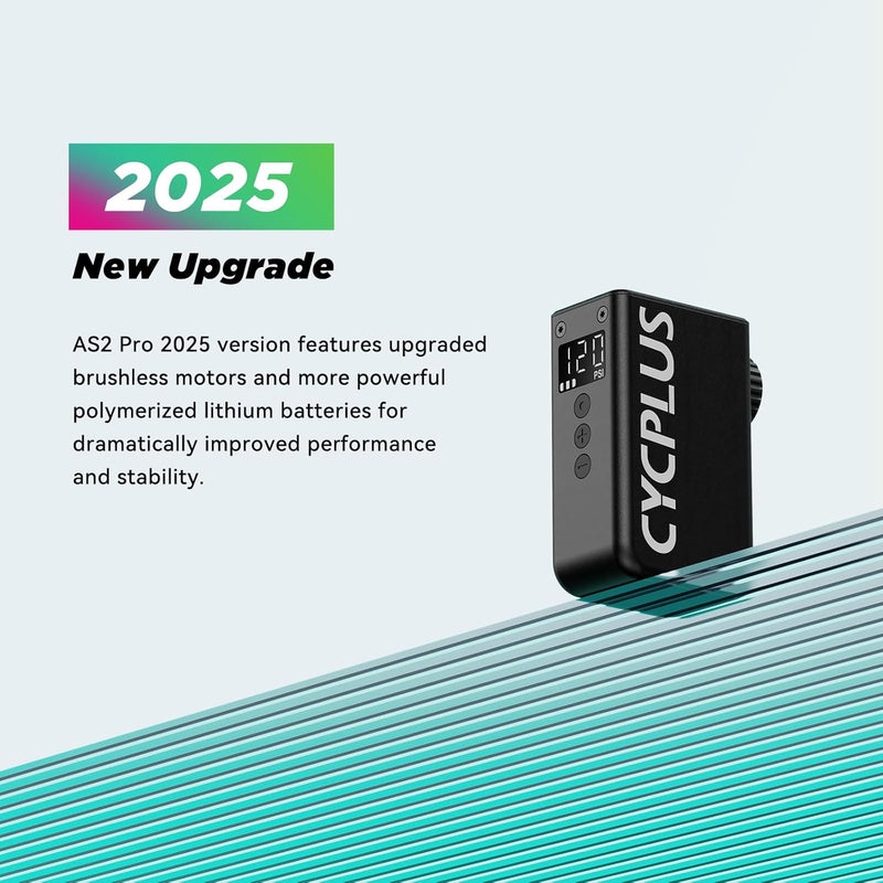 CYCPLUS Tiny Bicycle Pump with Gauge, Max 120 PSI Electric Mini Pump, Auto Stop, with Presta and Schrader Valve for E-Bike, MTB, and Road Bike AS2 PRO(2025 Updated Version)