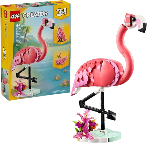 LEGO Creator 3 in 1 Wild Animals: Pink Flamingo Animal Building Toy - Includes 3 Building Options, Pink Flamingo, Cockatoo, or Axolotl - Learning Toy for Kids, Girls, and Boys, Ages 8+ - 31170