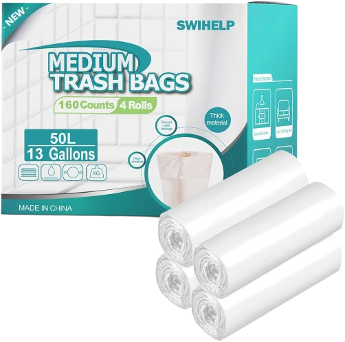 Tall Kitchen Trash Bags Garbage Bags 50 Liters Plastic Trash Can Liners Waste Basket Bin Liners for Home Office Outdoor 160 Counts