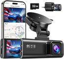 REDTIGER Dash Cam Front Rear, 4K/2.5K Full HD Dash Camera for Cars, Free 32GB Card, Built-in Wi-Fi GPS, 3.16” IPS Screen, Night Vision, 170°Wide Angle, WDR, 24H Parking Mode