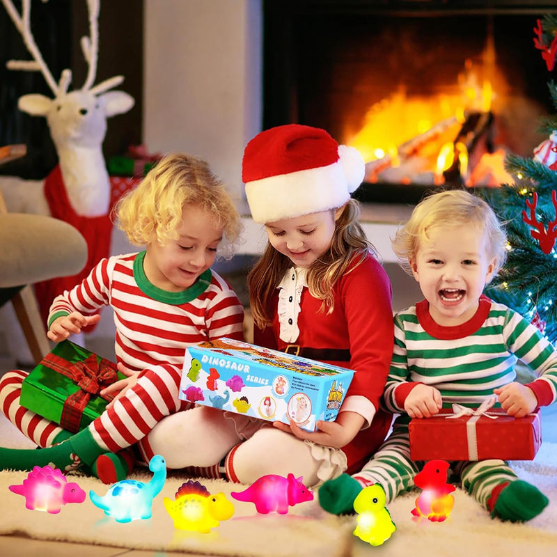 Jiosdo Baby Bath Toys, 6 PCS Light Up Dinosaur Bath Toys for Babies, LED Kids Sensory Toys Baby Light Up Sensory Toys, Liquid Sensor Toddler Bath Toys Sensory Bath Toys for Autism