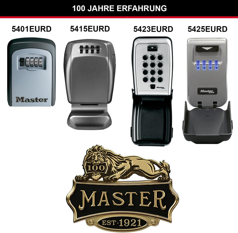 MASTER LOCK Key Safe Wall Mounted, Medium 85 x 119 x 36 mm, Outdoor, Mounting Kit, for Home Office Industries Vehicles, Black & Silver