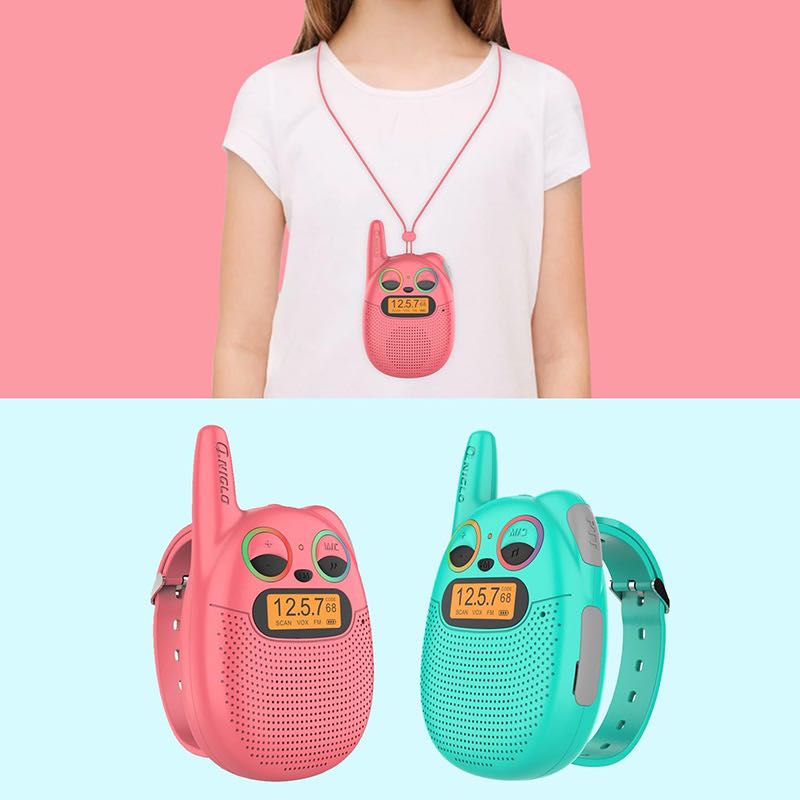 Walkie Talkies for Kids Rechargeable, 2 Pack with FM Handheld Walki Talki with Wearable Lanyard & Wrist for Outdoor Camping Games & Birthday Xmas Toys Gifts for Boys Girls Kids