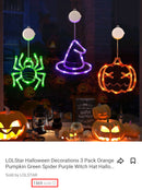 Halloween Decorations 3 Pack Orange Pumpkin Green Spider Purple Witch Hat Halloween Window Lights with Suction Cup Battery Operated Halloween Lights, 2024 Upgrade Slow Fade Mode Timer Function