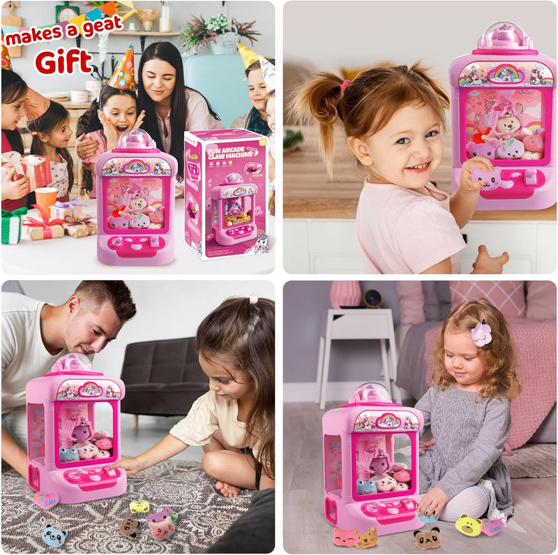 Claw Machine for Kids,Unicorn Mini Vending Machines Candy Grabber Prize Dispenser Toys for Girls,Electronic Arcade Game with 20 Mini Plush Toys for Christmas Easter Birthday Gifts