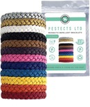 Pestects Mosquito Repellent Bracelet 12 Pack, Adjustable Leather Deet-Free Natural Insect Mosquito Bands for Adults & Kids, 300 Hour Insect Repellent Protection