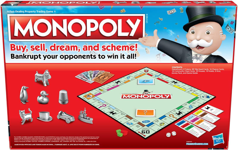 Monopoly Game, Family Board Games for 2 to 6 Players & Kids Ages 8 and Up, Includes 8 Tokens