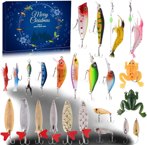 Advent Calendar Fishing Christmas Countdown - 24 Days Fishing Lures Set for Fisher Adult Men Teen Boys - 2025 Xmas Surprise Gift