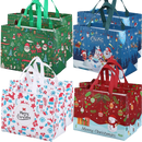 8 Pack Christmas Reusable Grocery Bag,Tote Bag with Handle, Gift Present Bag, Shopping Bag for Holiday Xmas Event Party