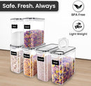 AEX Airtight Cereal Storage Containers Pantry Food Organization Dispenser Sugar, Flour, Snack Leak-proof With Black Locking Lids (Pack of 4)