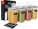 AEX Airtight Cereal Storage Containers Pantry Food Organization Dispenser Sugar, Flour, Snack Leak-proof With Black Locking Lids (Pack of 4)