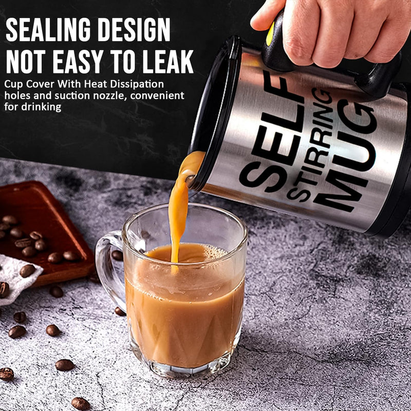 AEX Self Stirring Mug | Coffee Tea Mug | Electric Stainless Steel Automatic Mixing Spinning Cup with Lid 450ml | Best Gift for Men Women Kids (Black)
