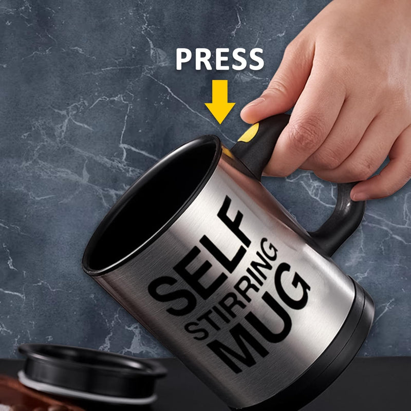 AEX Self Stirring Mug | Coffee Tea Mug | Electric Stainless Steel Automatic Mixing Spinning Cup with Lid 450ml | Best Gift for Men Women Kids (Black)
