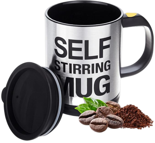 AEX Self Stirring Mug | Coffee Tea Mug | Electric Stainless Steel Automatic Mixing Spinning Cup with Lid 450ml | Best Gift for Men Women Kids (Black)