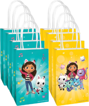 Amscan Gabby's Dollhouse Party Favor Bags Pack of 8 Blue Green & Yellow Kraft Treat Bags