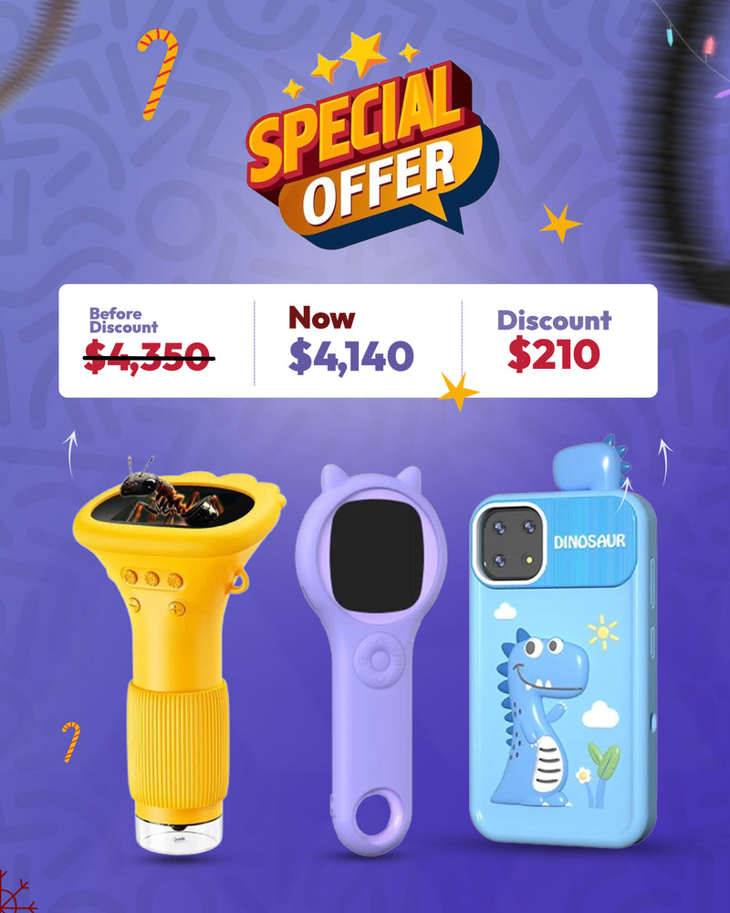 Ashfly 1000X Kids Digital Microscope with Screen & Mini Handheld Microscope for Kids & Kids Dinosaur Smart Phone Toy with Touchscreen